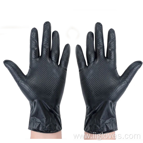 Thick Waterproof 6mil Black Nitrile Gloves With Diamond